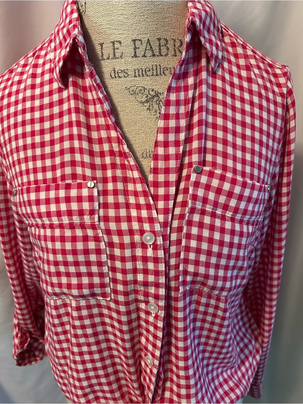 Red and White Gingham Button-Up Shirt